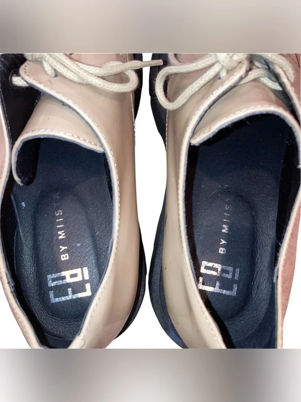 Miista Patent Leather Chunky Platform Oxfords Tan Black EU 39 US 8.5